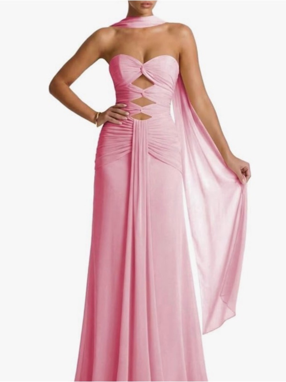 Dusty Pink Strapless Evening Gown